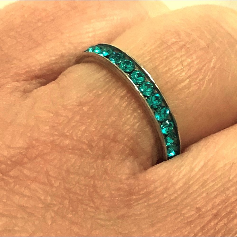 Teal Crystal Channel-Set Sterling Ring - Women